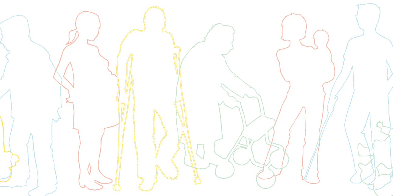 Piirroshahmot erilaisten apuvälineiden kanssa