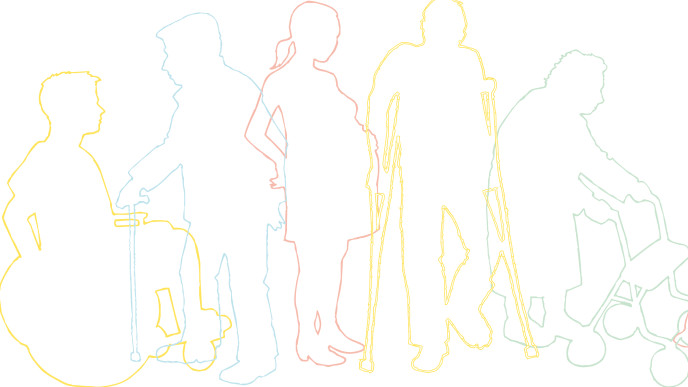 Piirroshahmot erilaisten apuvälineiden kanssa