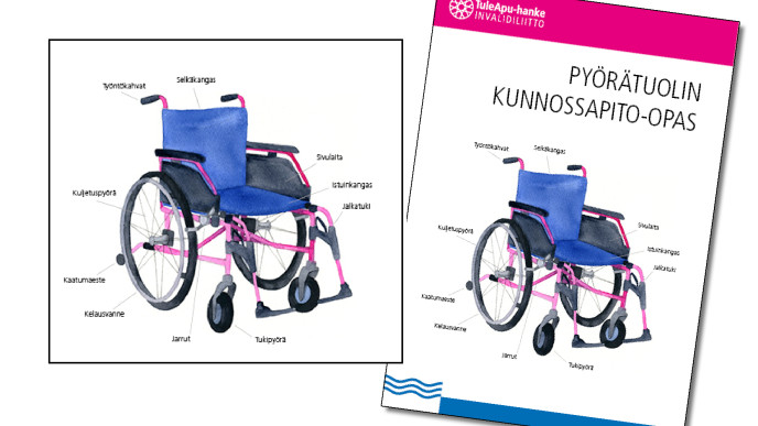 Pyörätuolin eri osat. Kuvituskuva.