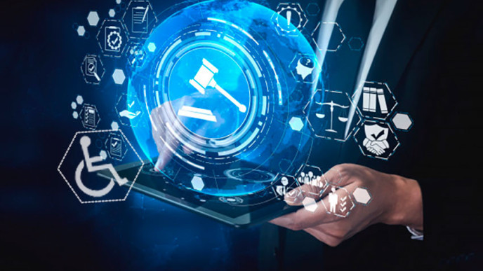 Kädessä kannaettava tietokone, jonka yläpuolella leijuu symboleita.