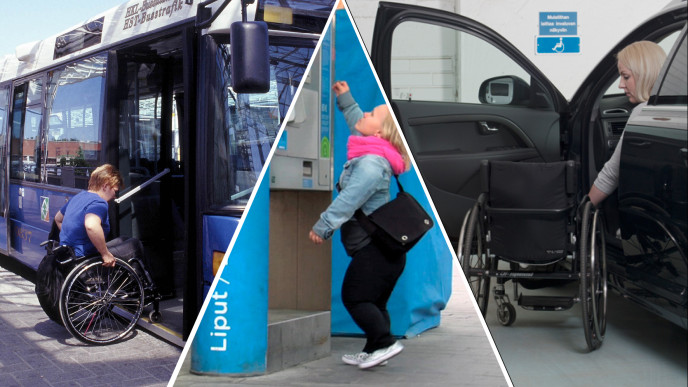 Kuvakollaasi eri liikennevälinein matkustavista henkilöistä